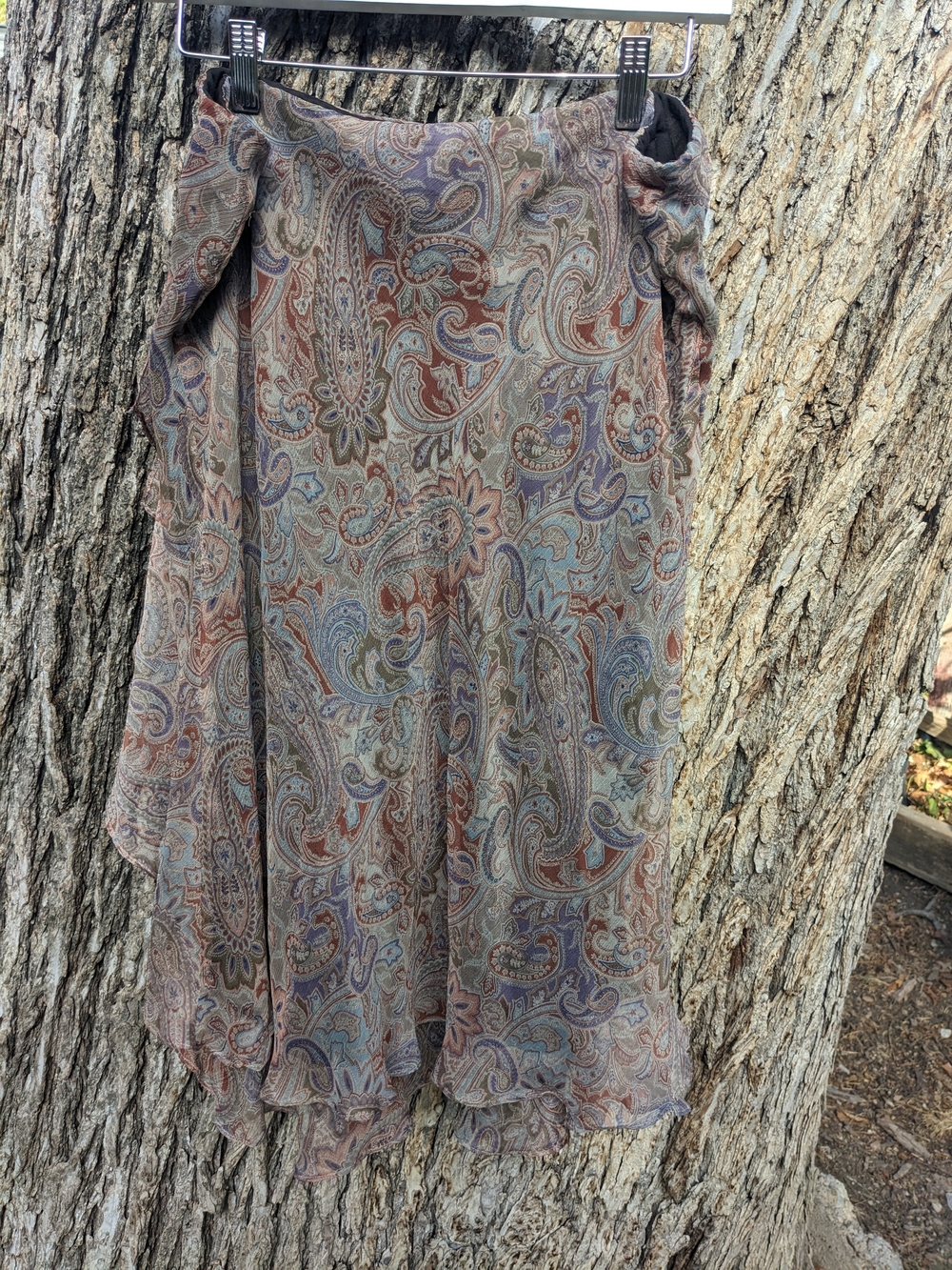Ralph Lauren Paisley Asymmetrical Midi Dress in Taupe, Rust & Slate